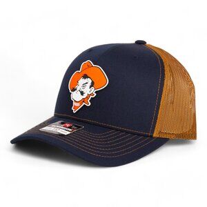 OSU Cowboys Pistol Pete Snapback Trucker Hat- Navy/ Carmel